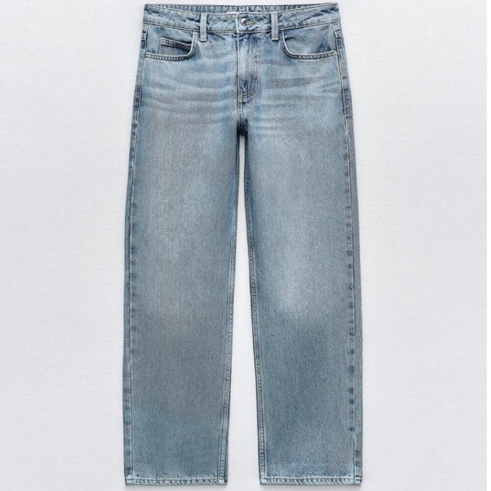 Zara Mid Waist Cropped Jean Mid Blue 2